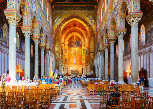 People in Monreale Cathedral Sicily photo