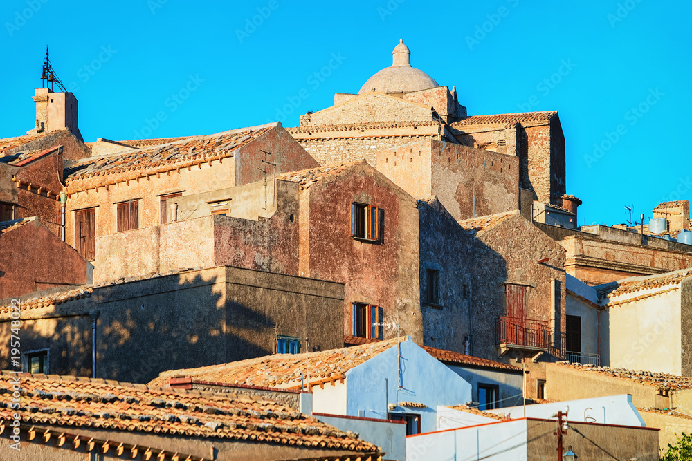Cityscape of Erice old town on mountain Sicily