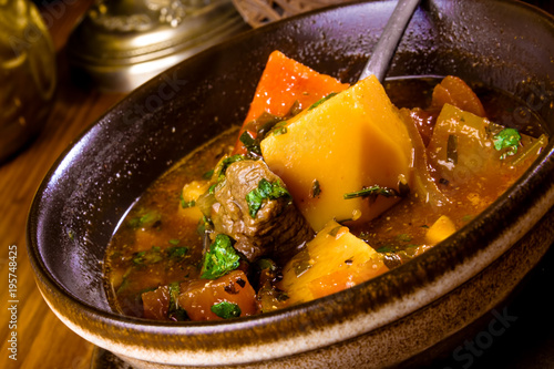Shurpa with lamb and vegetables. Georgian cuisine