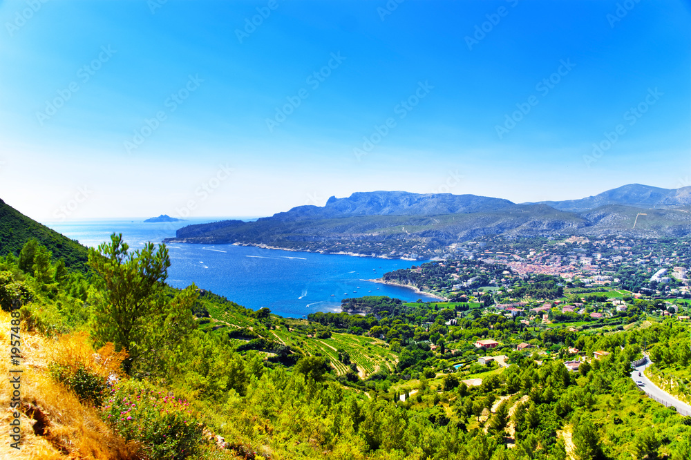Fototapeta premium Calanques in Mediterranean sea in Cote Azur in France