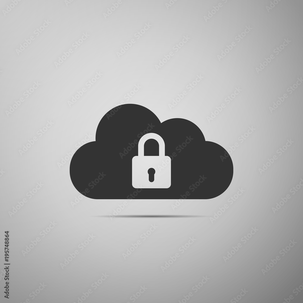 Cloud computing lock icon isolated on grey background. Cloud protection icon. Cloud security concept. Flat design. Vector Illustration Cloud computing lock icon isolated on grey background. Cloud protection icon. Cloud security concept. Flat design. Vector Illustration