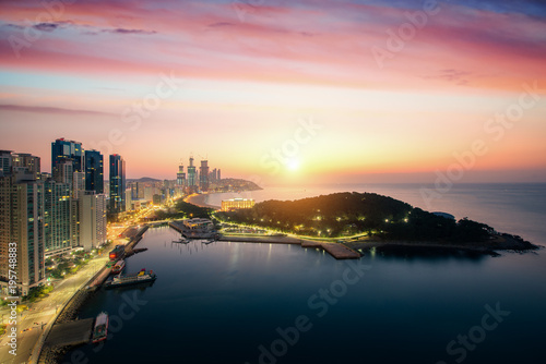 Busan beach with sunrise sky on summer, Busan city, South Korea © anekoho
