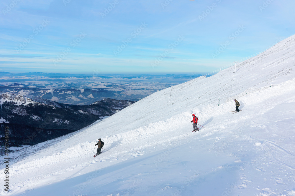 Downhill Skiers on Kasprowy Wierch in Zakopane Tatras winter