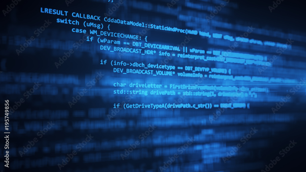 The programming code works through the computer screen terminal 3d illustration The programming code works through the computer screen terminal 3d illustration