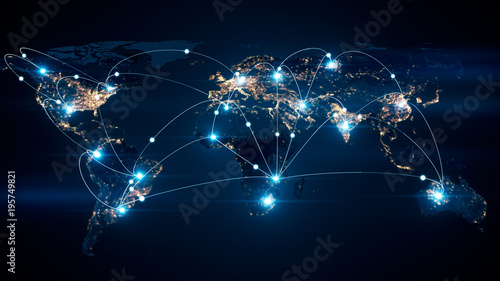 Global business concept of connections and information transfer in the world 3d illustration photo