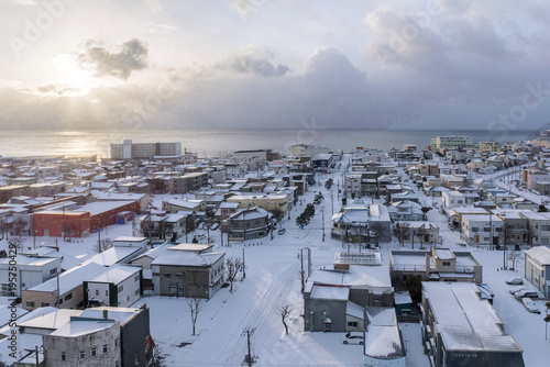 A sunrise by the seaside during winter season