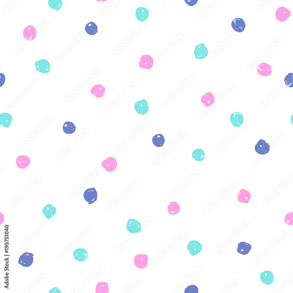 Bright paint dots background. Vector hand drawn seamless pattern