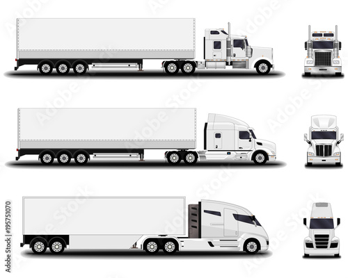 realistic trucks set. front view; side view.