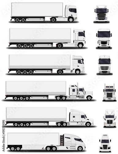 realistic trucks set. front view; side view.
