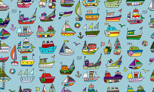 Cute little ships, seamless pattern for your design