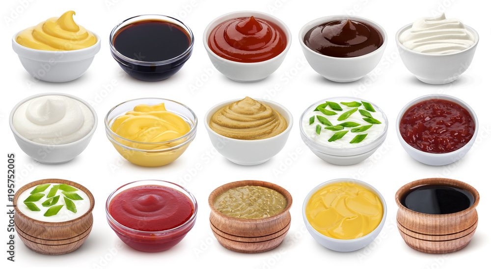 Different sauces isolated on white background Different sauces isolated on white background