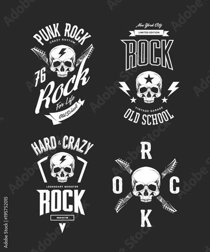 Vintage hard and punk rock vector t-shirt logo isolated on dark background