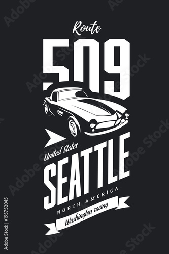 Vintage sport vehicle vector logo isolated on dark background