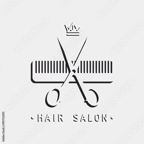 Hair salon logo scissors comb and crown vector illustration