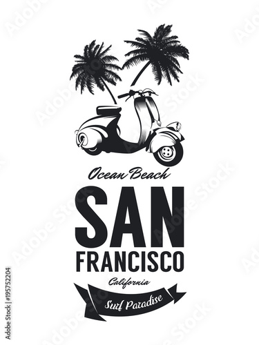 Vintage moped bikers club vector t-shirt logo isolated on white background