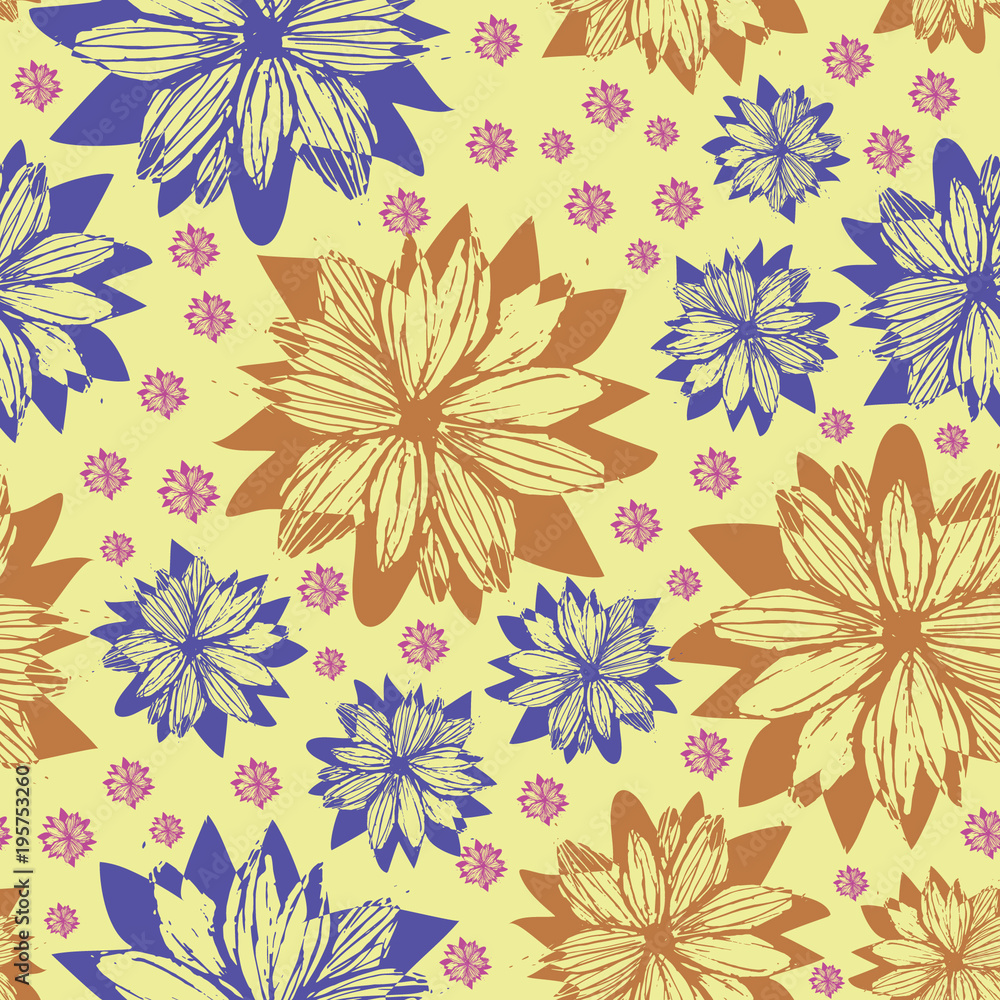 Yellow Colorful Floral Doodle Pattern