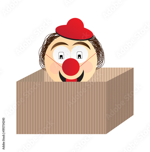 Circus clown in the box made of corrugated cardboard photo