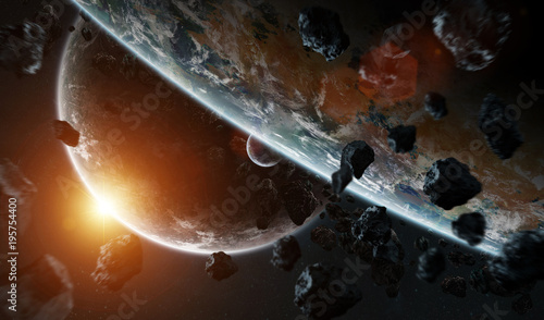 Fototapeta Naklejka Na Ścianę i Meble -  Distant planet system in space with exoplanets 3D rendering elements of this image furnished by NASA