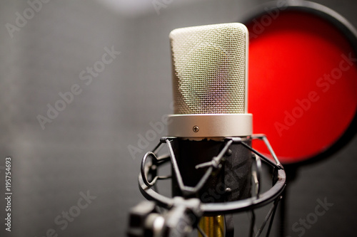 Professional microphone in the recording studio.