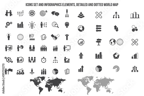 Universal business strategy icons set. Vector.