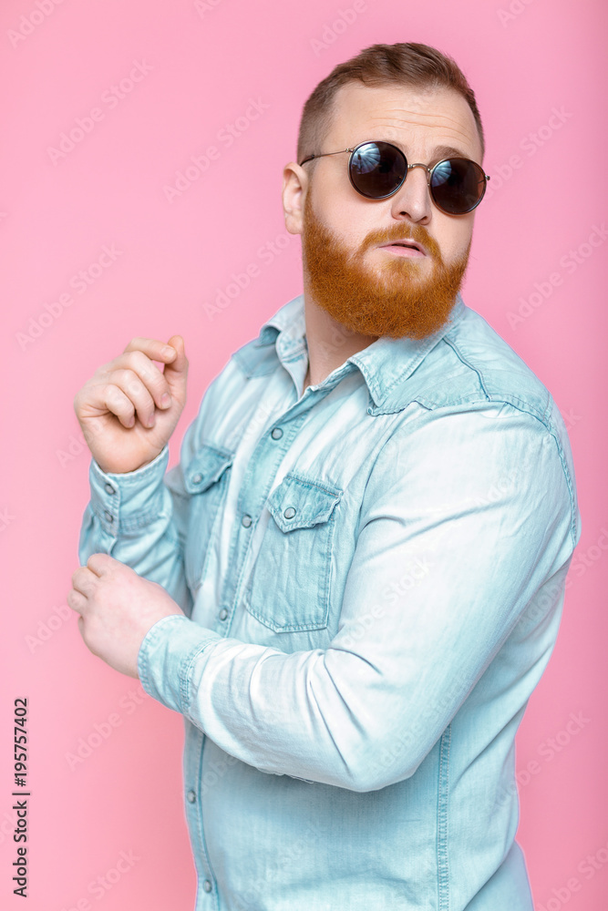 beard man in sunglasses and denim shirt beard man in sunglasses and denim shirt