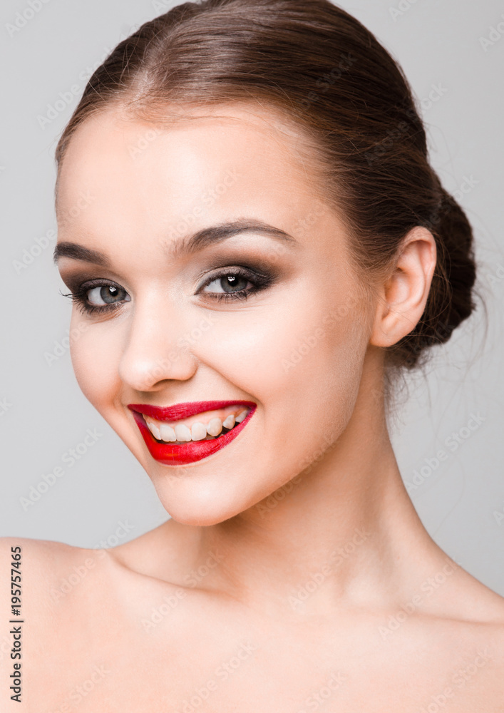 Beautiful woman beauty make up with red lips Beautiful woman beauty make up with red lips