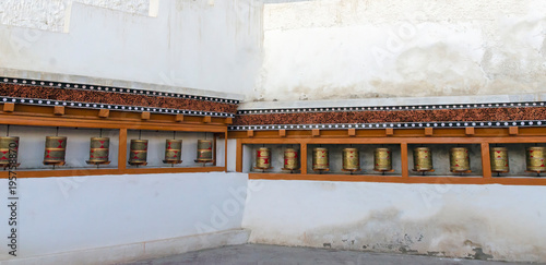 Tibetan prayer wheel inside Chemday Monastery, Ladakh. photo