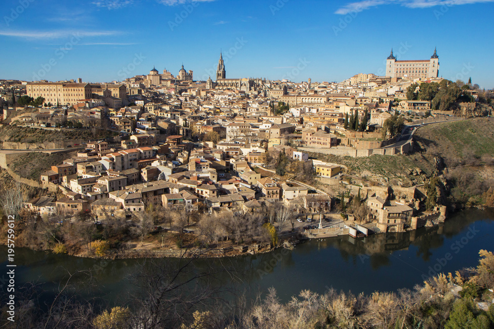Toledo, Spain. Aerial view of medieval city Toledo in december