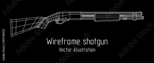 Shotgun rifle hunting carbine wireframe low poly mesh vector illustration