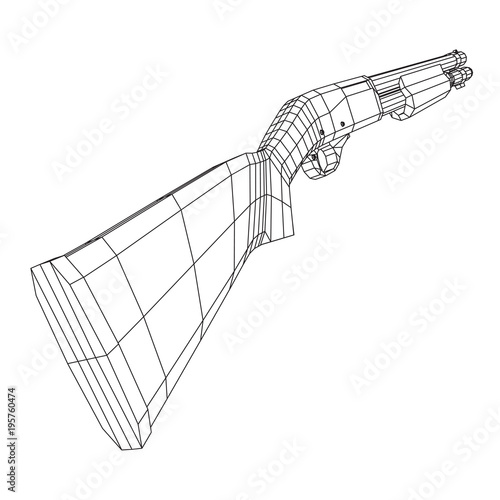 Shotgun rifle hunting carbine wireframe low poly mesh vector illustration