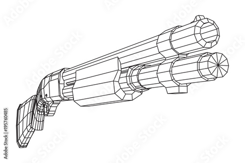 Shotgun rifle hunting carbine wireframe low poly mesh vector illustration