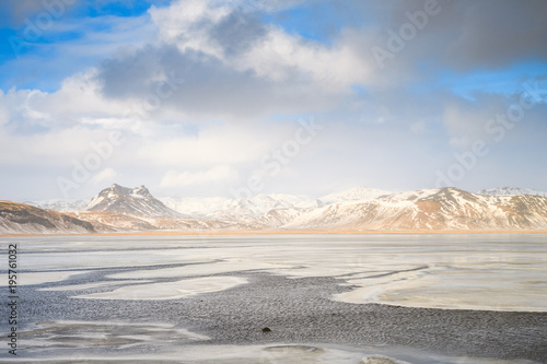 snowed mountain range view in winter, iceland © jon_chica