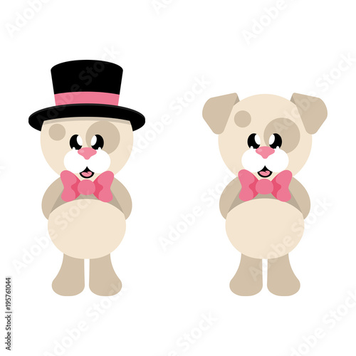 cartoon cute dog with tie and cap set