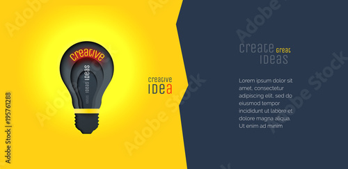 Creative idea, invention, inspiration, innovation, solution. Paper cut lamp. Conceptual illustration. Banner. Card.