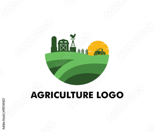 vector logo design for agriculture, agronomy, wheat farm, rural country farming field, natural harvest