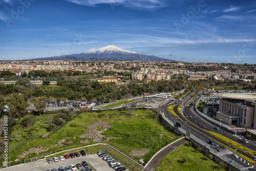 panorama of the Etna volcano from the city of Catania