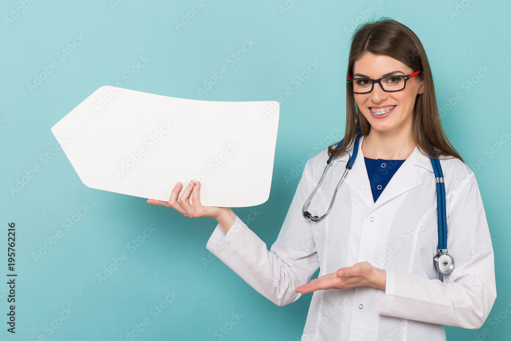Female doctor with paper pointer Female doctor with paper pointer