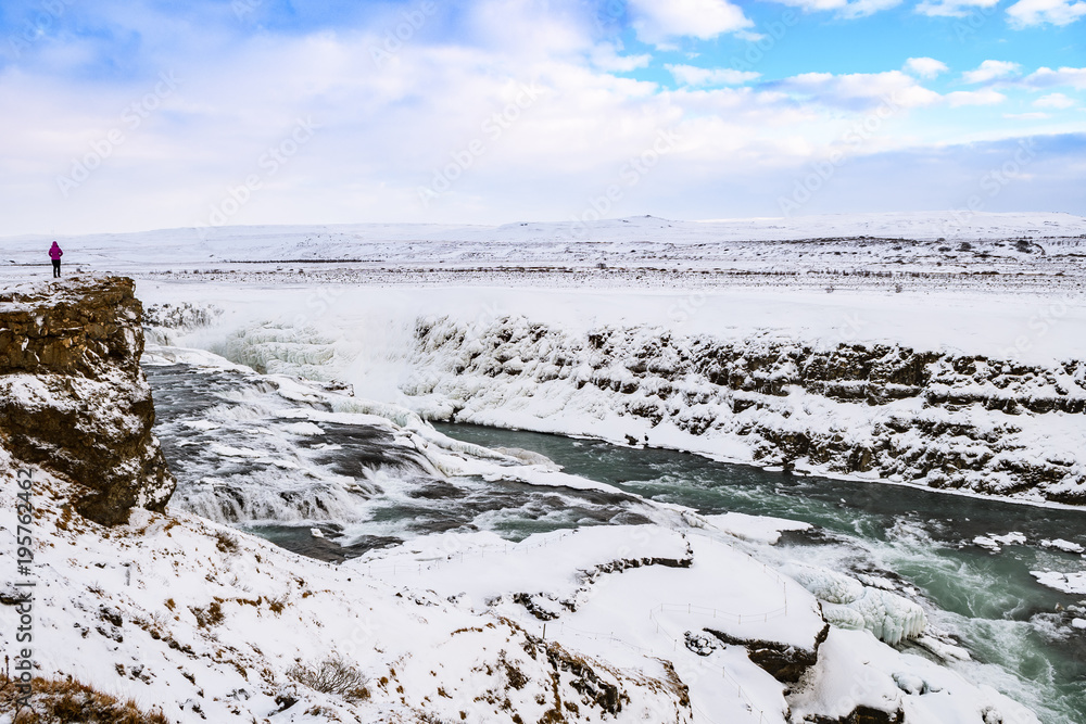 gullfoss waterfall, one of the golden circle landmarks in iceland