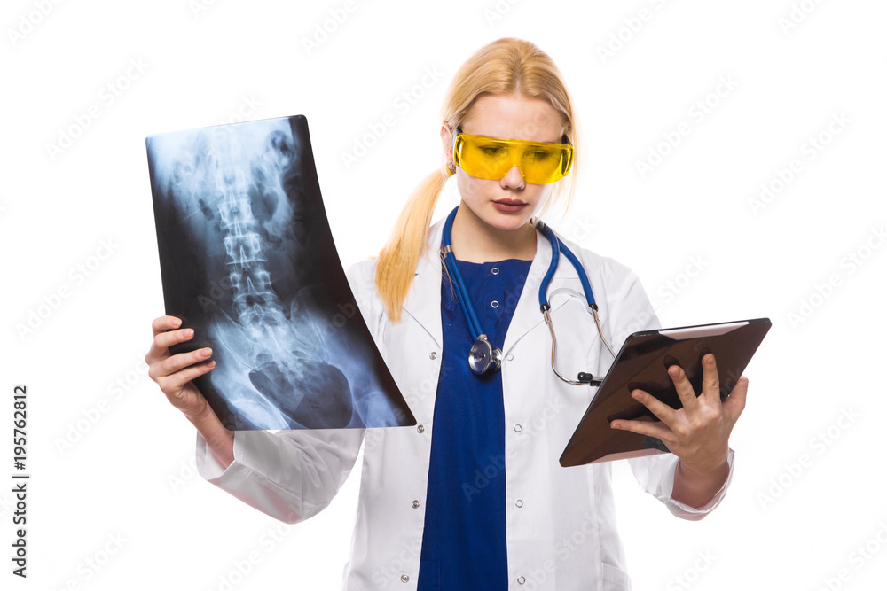 Woman doctor with X-ray and tablet Woman doctor with X-ray and tablet
