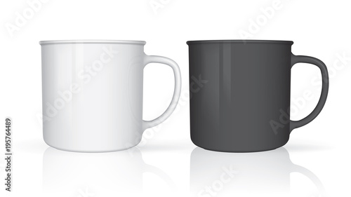 Black and white realistic mug mock up vector template Easy to change colors