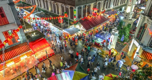 4k Timelapse of People in China town street near Buddha Tooth Relic Temple,Singapore , have many shop and tourism walking for shopping.