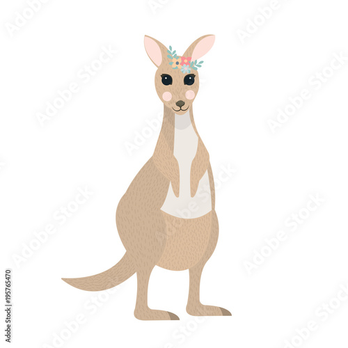 Cute cartoon kangaroo on isolated white background  vector illustration.