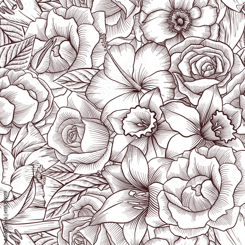 Fototapeta Naklejka Na Ścianę i Meble -  vintage vector floral seamless pattern