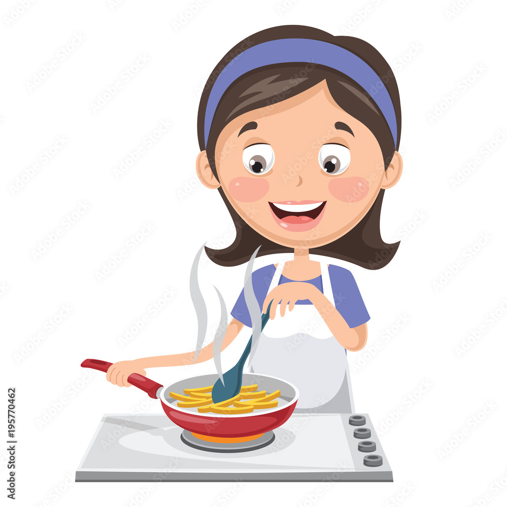 Vector Illustration Of Woman Cooking Potatoes Vector Illustration Of Woman Cooking Potatoes