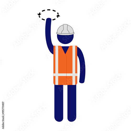 Isolated vector icon pictogram man giving Hoist signal to crane operator by raising his hand and dong circular movement