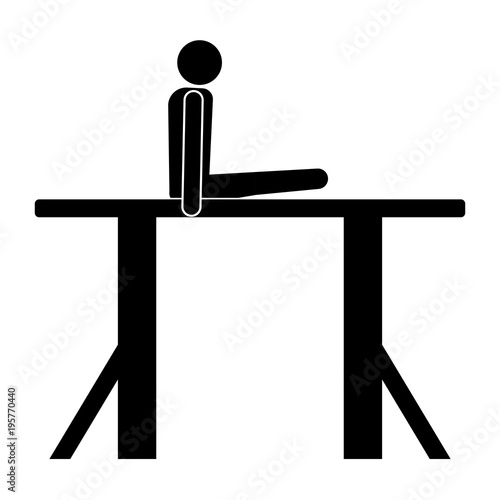 Pictogram man doing L-sit on pommel horse. Isolated vector icon from side view on white background.	