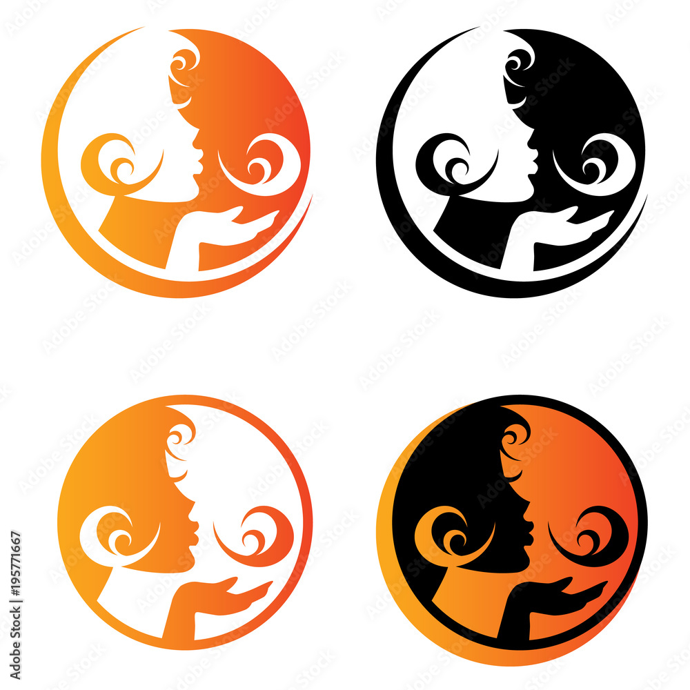 beauty logo with blowing girl beauty logo with blowing girl