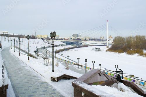The embankment of the city of Tyumen in winter time. Russia.