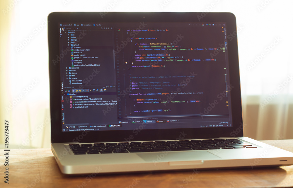 Php code on laptop (web developing) on table Php code on laptop (web developing) on table