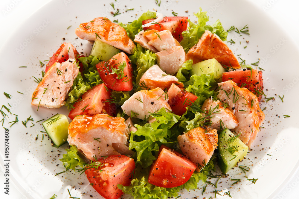Fish salad - grilled salmon and vegetables Fish salad - grilled salmon and vegetables